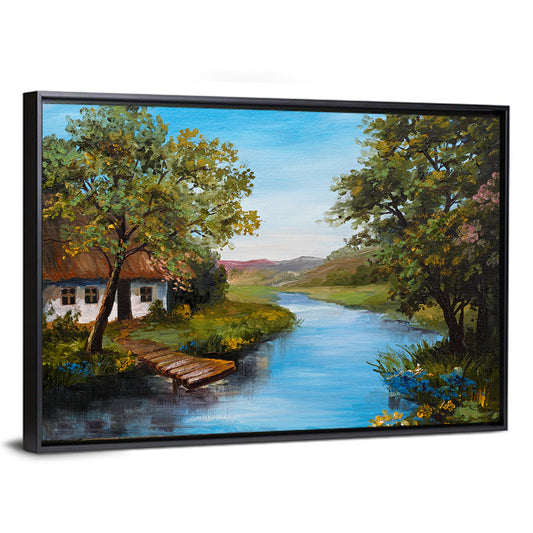 Village Farmhouse & River Wall Art