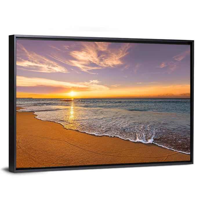Sunrise Over Ocean Beach Wall Art as a framed canvas