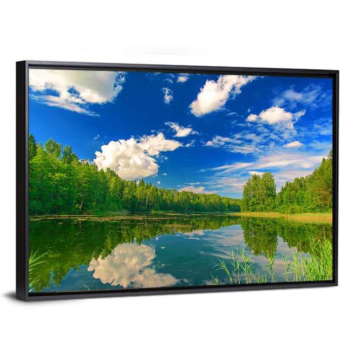 Kurtna Lake Reflection Wall Art as a framed canvas