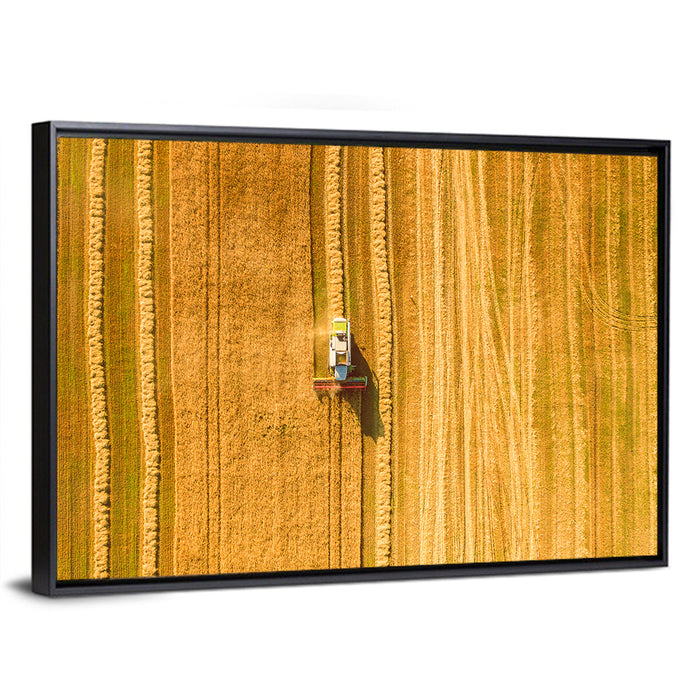 Aerial Wheat Harvest Wall Art as a framed canvas