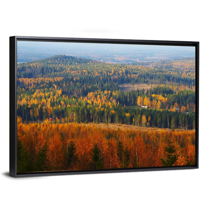 Finnish Autumn Landscape with Red-roofed House Wall Art as a framed canvas