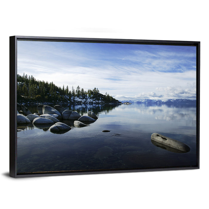 Lake Tahoe Shore Wall Art as a framed canvas