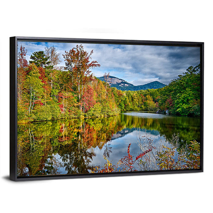 Lake Jocassee Autumn Reflection Wall Art as a framed canvas