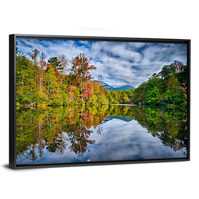 Lake Jocassee Autumn Reflection Wall Art as a framed canvas