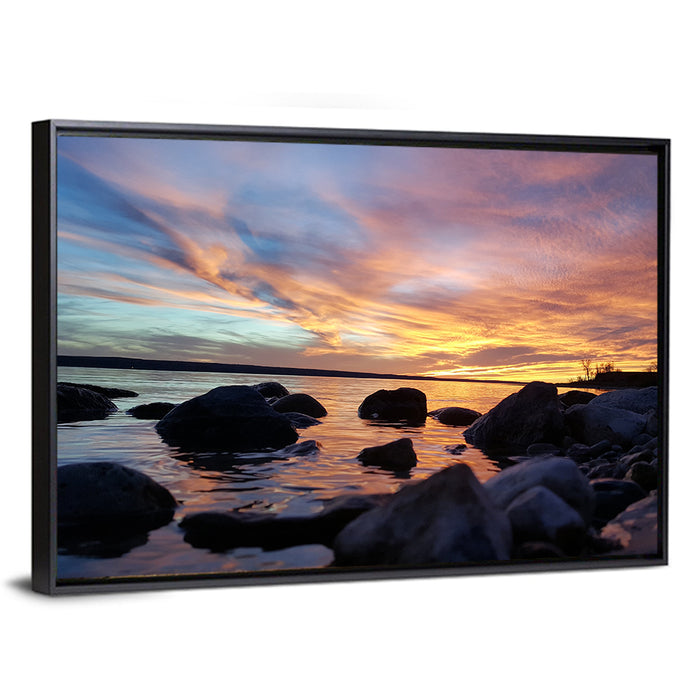 Lake Sakakawea Sunset Wall Art as a framed canvas