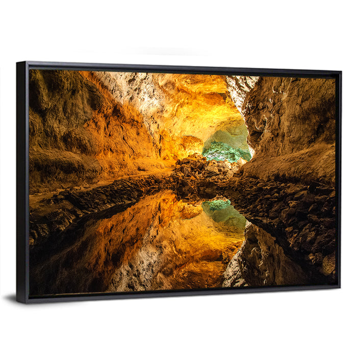 Cave Lake Reflection Wall Art as a framed canvas