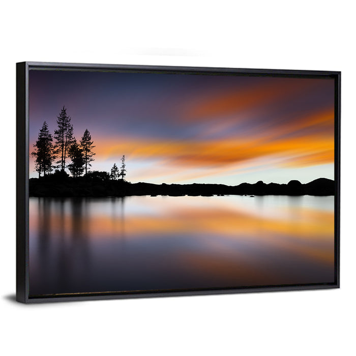 Lake Tahoe Golden Hour Reflection Wall Art as a framed canvas