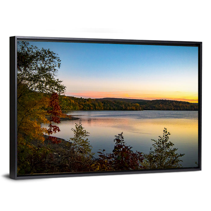 Lake Scranton Sunset Wall Art as a framed canvas