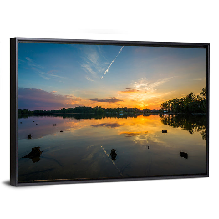 Lake Norman Sunset Reflection Wall Art as a framed canvas