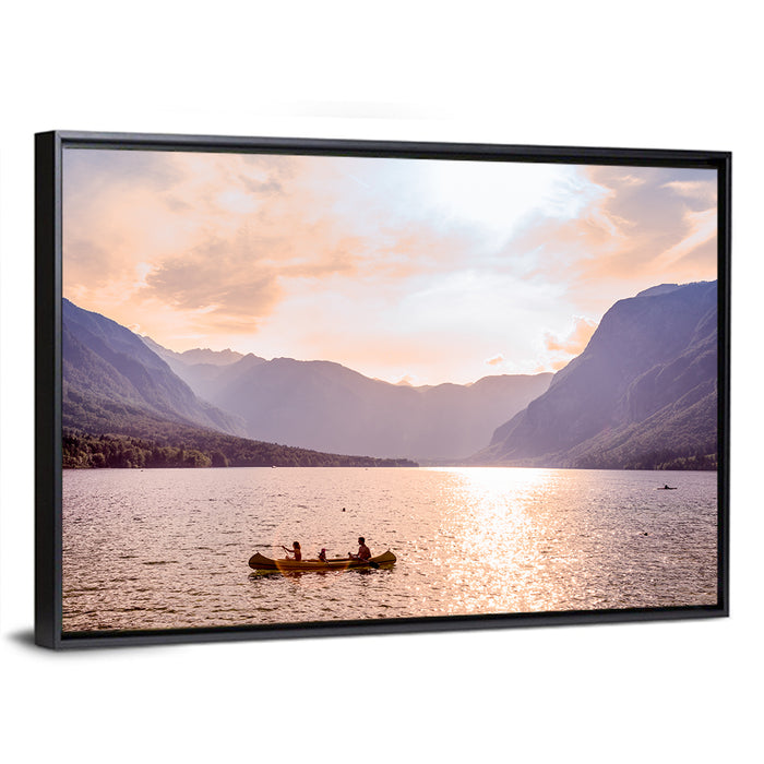 Lake Bohinj Canoe at Sunset Wall Art as a framed canvas