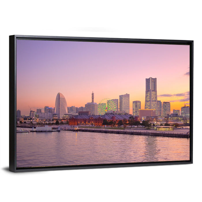 Yokohama Harbor Twilight Wall Art as a framed canvas