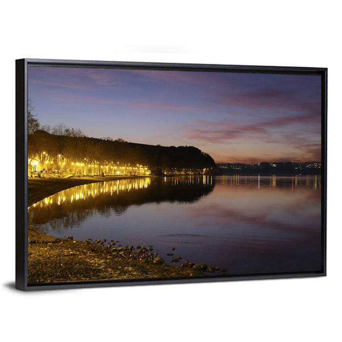 Bracciano Lake Twilight Wall Art as a framed canvas