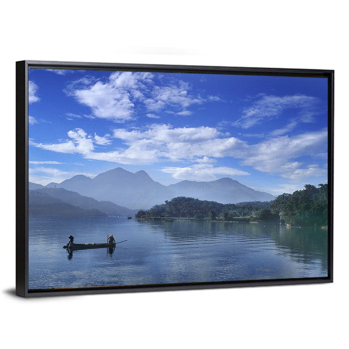 Sun Moon Lake Morning Mist Wall Art as a framed canvas