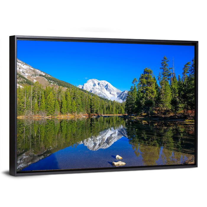 Grand Teton Reflection at Jenny Lake Wall Art as a framed canvas