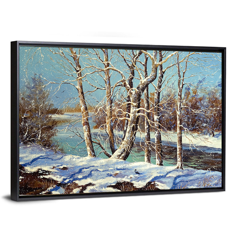 Trees Along River Winter Landscape Wall Art