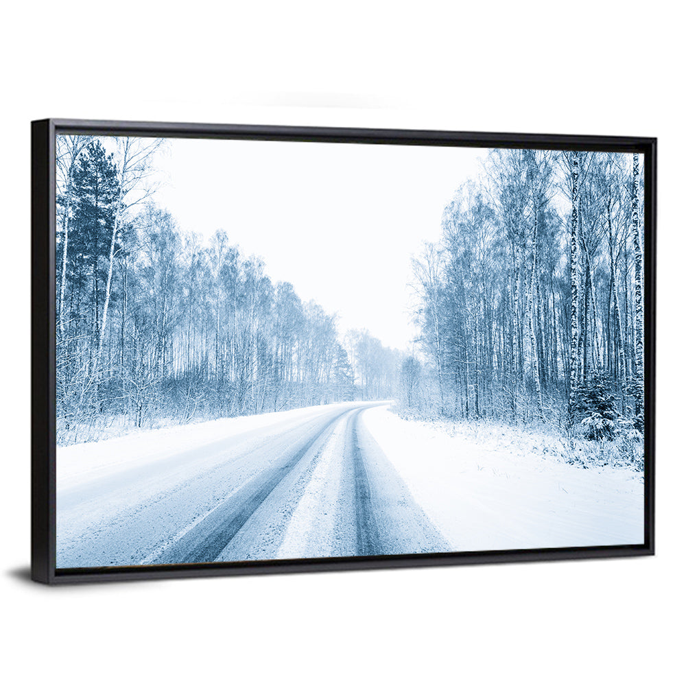 Tire Tracks on Snowy Road Wall Art