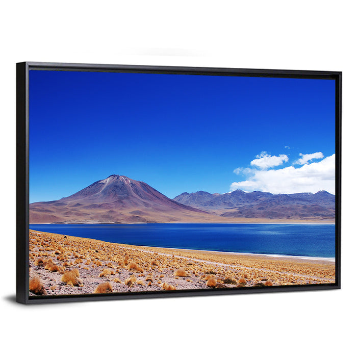 Miscanti Lagoon and Miñiques Volcano Wall Art as a framed canvas