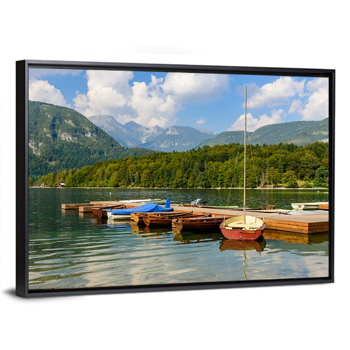 Lake Bohinj Dock View Wall Art as a framed canvas
