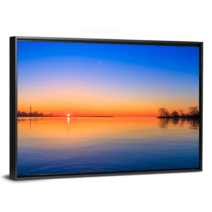 Toronto Sunset Over Lake Ontario Wall Art as a framed canvas