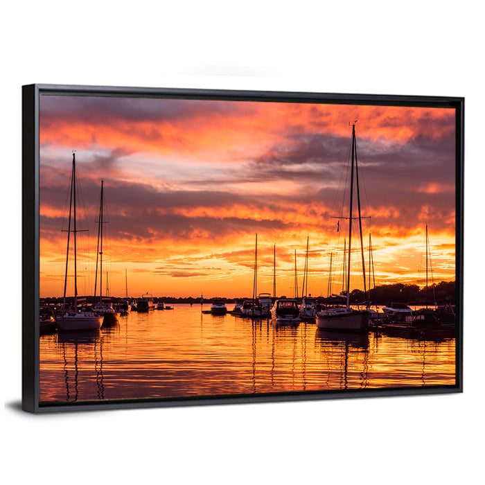 Lake Norman Harbor Sunset Wall Art as a framed canvas