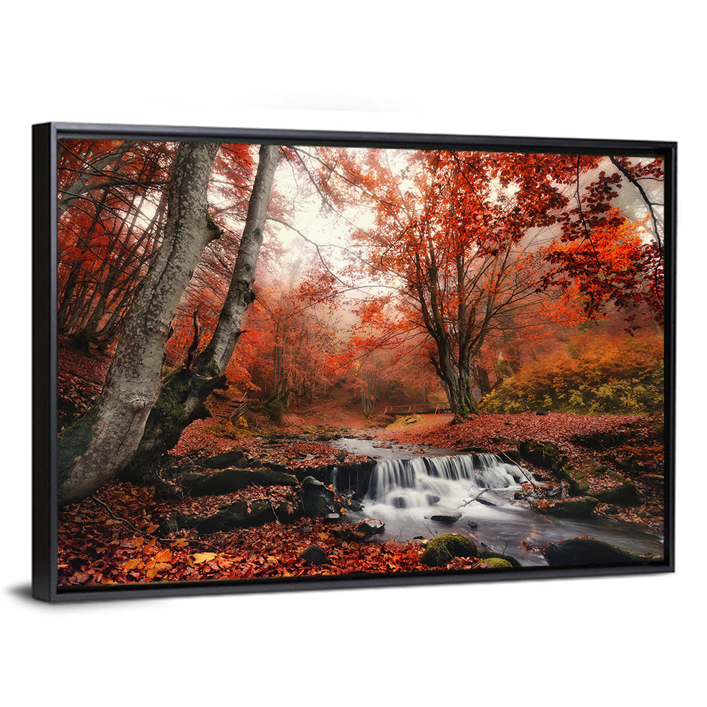 Autumn Forest Stream with Footbridge Wall Art