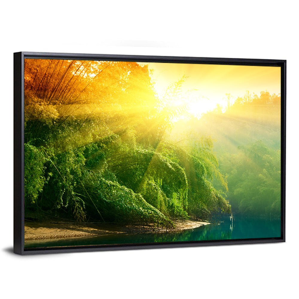 Golden Bamboo Riverbank Wall Art