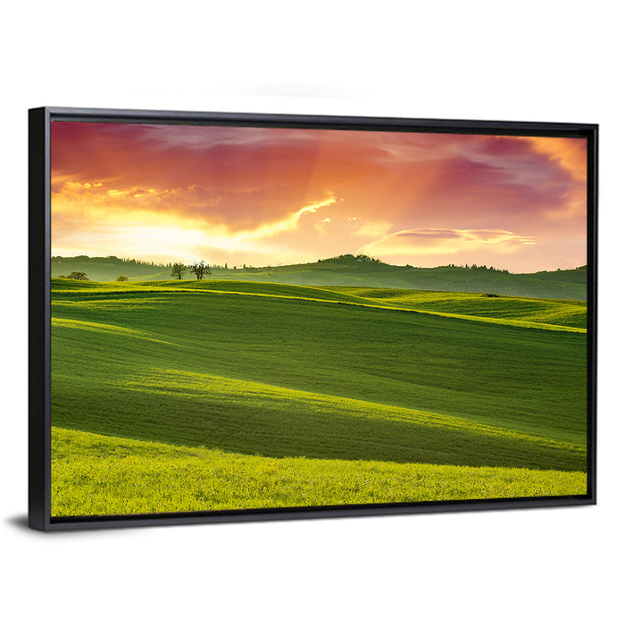 Tuscany Rolling Hills Sunset Wall Art as a framed canvas