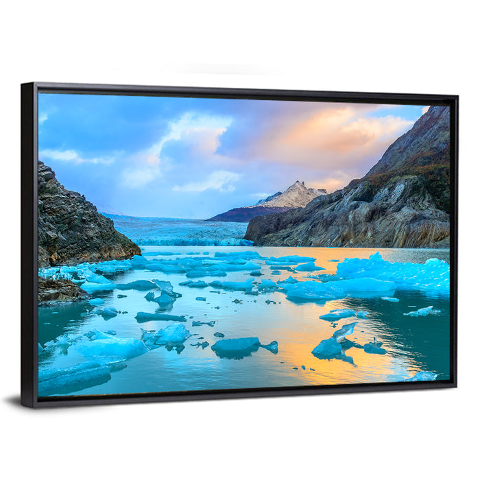 Grey Glacier at Sunset Wall Art as a framed canvas
