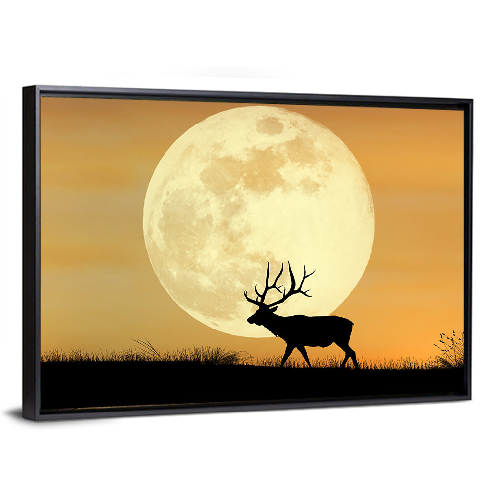 Bull Elk Silhouette Under Supermoon Wall Art