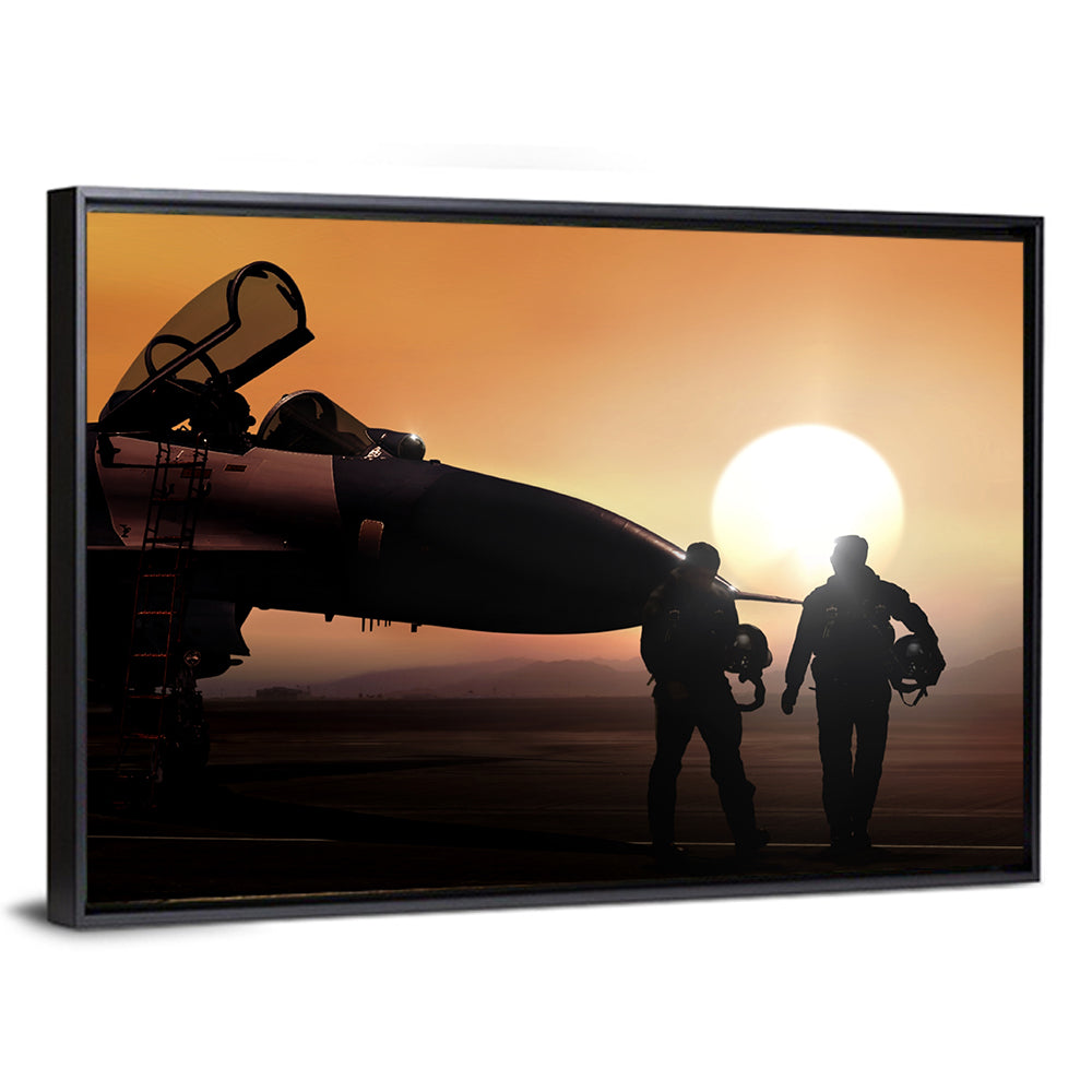 Pilots and Supersonic Jet at Sunset Wall Art