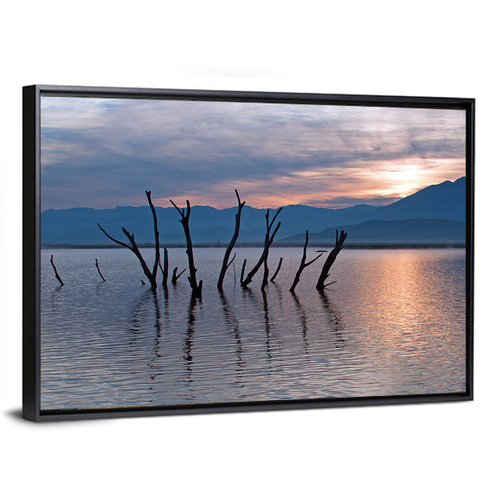 Lake Isabella Sunrise Reflection Wall Art as a framed canvas