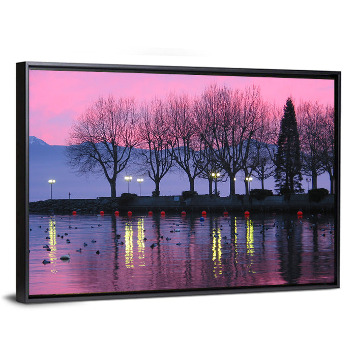 Lake Geneva Twilight Wall Art as a framed canvas