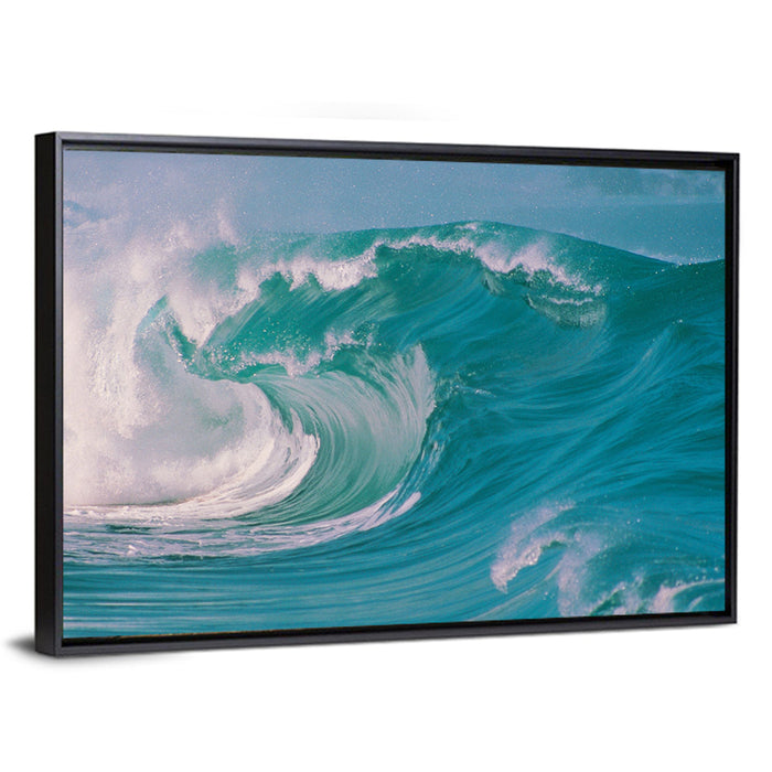 Breaking Barrel Wave Wall Art as a framed canvas