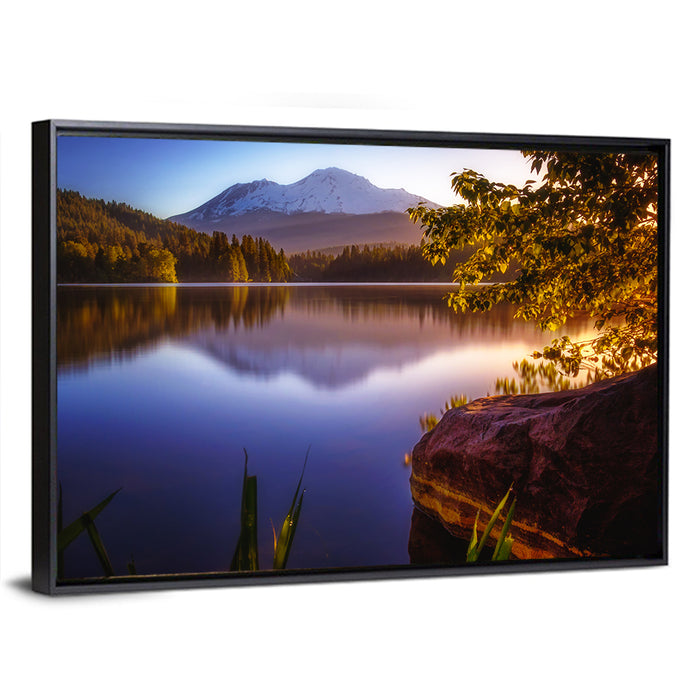 Mt Shasta Reflection at Lake Siskiyou Wall Art as a framed canvas