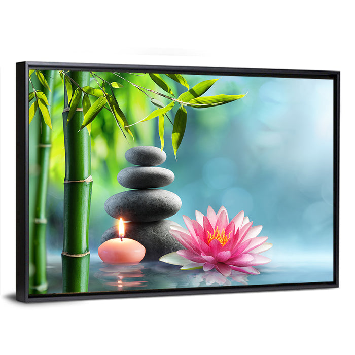 Zen Massage Stones with Waterlily Wall Art as a framed canvas