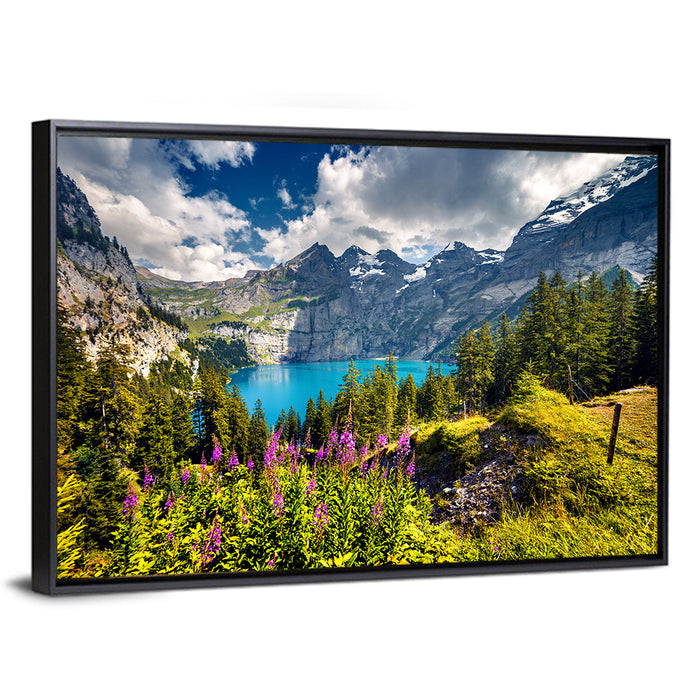 Oeschinensee Summer Landscape Wall Art as a framed canvas