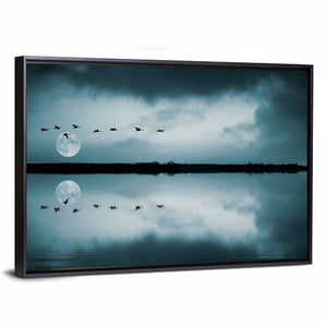 Birds Flock Over Lake Wall Art