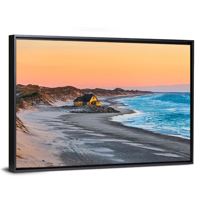 Gammel Skagen Beach House Wall Art as a framed canvas