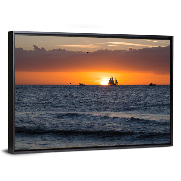 Florida Sailboat Sunset Wall Art as a framed canvas