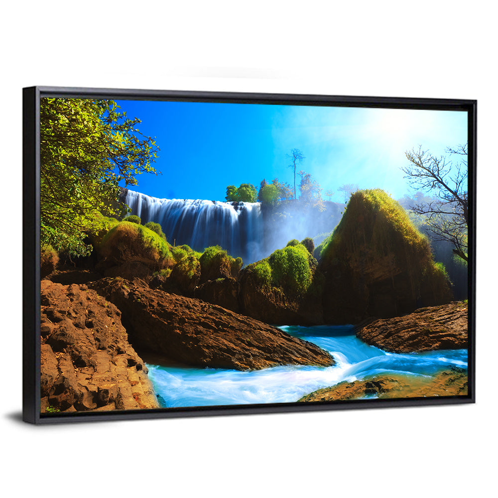 Sunlit Turquoise Waterfall Wall Art