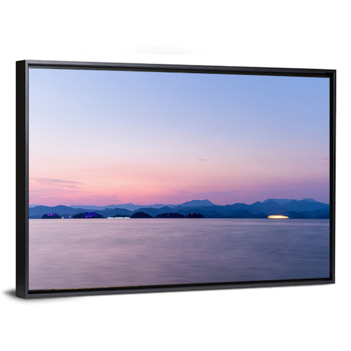 Hangzhou Thousand Island Lake at Dusk Wall Art as a framed canvas