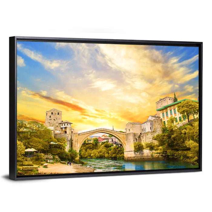 Stari Most at Sunset Wall Art as a framed canvas