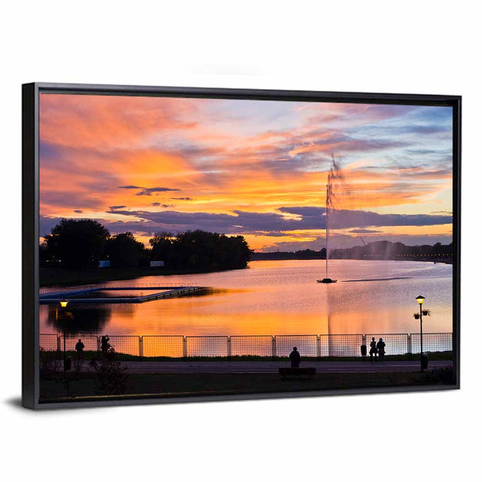 Ada Lake Sunset Wall Art as a framed canvas
