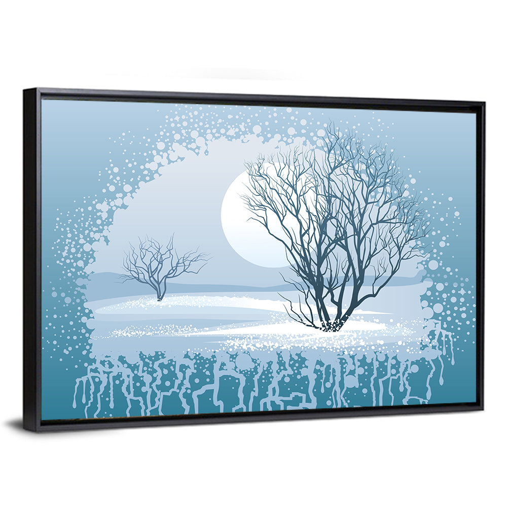 Moonlit Winter Tree Illustration Wall Art