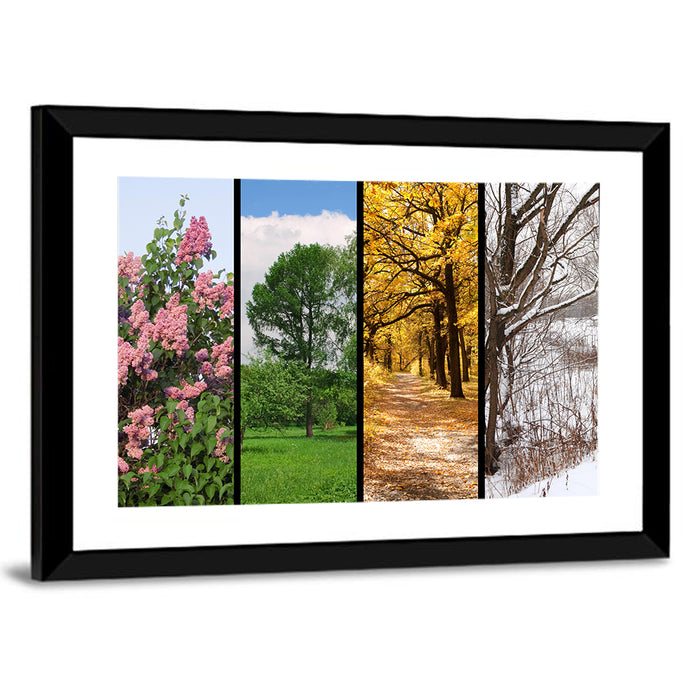 Four Seasons Tree Collage Wall Art as a framed print