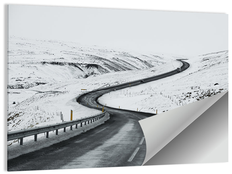 Winding Snow Road with Yellow Markers Wall Art