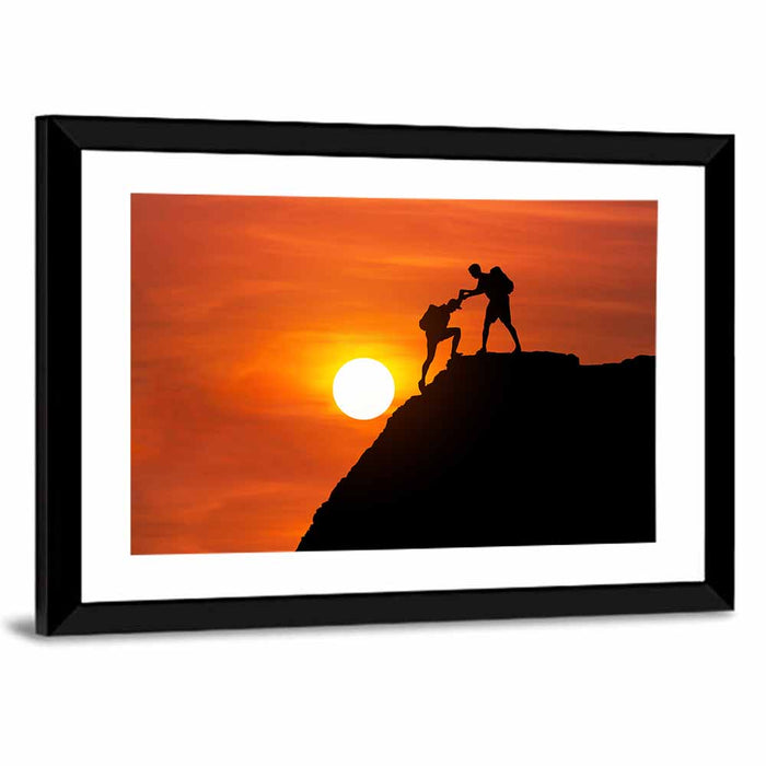 Mountaineer Silhouette at Sunset Wall Art as a framed print