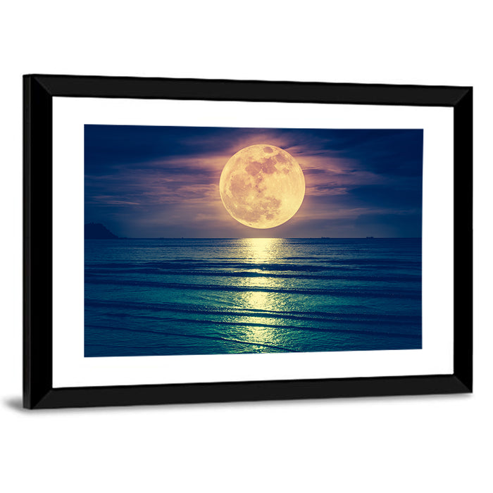 Supermoon Over Calm Sea Wall Art as a framed print