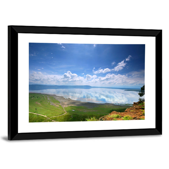 Lake Nakuru Cliffside Reflection Wall Art as a framed print