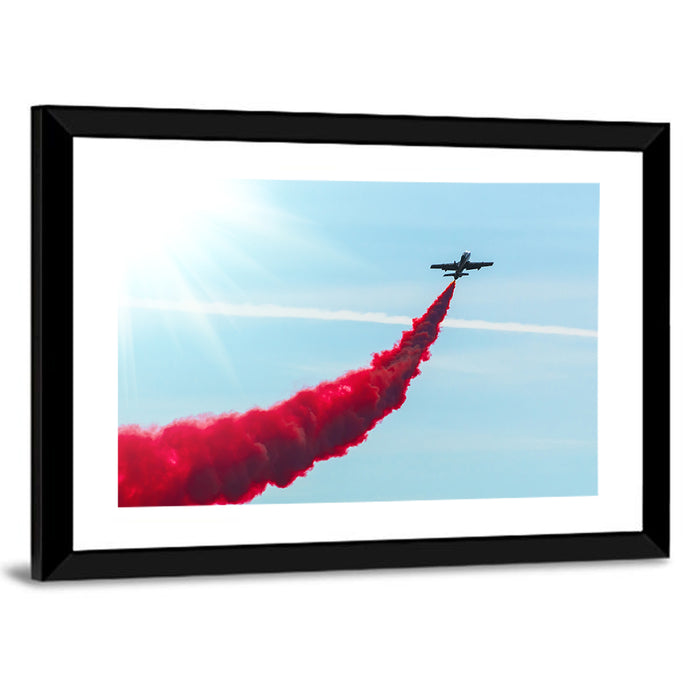Jet with Red Smoke Trail Wall Art as a framed print